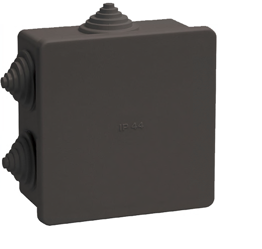 Коробка распаячная КМ41235 для открытой проводки с защелкивающейся крышкой безгалогенная (HF) 85х85х40мм IP44 6 гермовводов черная (RAL 9005) IEK UKO21-085-085-040-K02-44