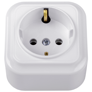 Розетка штепсельная для открытой установки с заземляющим контактом РА16-0102 8776BY