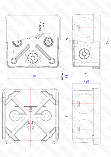 Коробка для прямого монтажа о/п 80х80х40 IP67 безгалог (HF) атмосферост. (60 шт.) GREENEL PRO