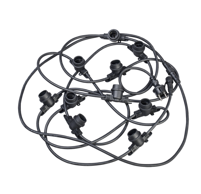 LIGHTING Гирлянда белт-лайт 5м 15 патронов E27 без ламп IP65 черный шнур 2м 230В транзит IEK LGDU601-0-015-05-B-S-65