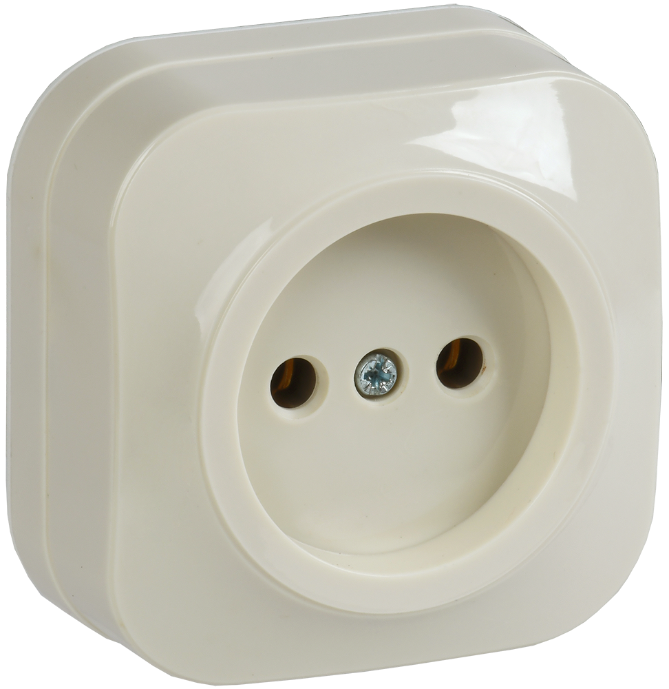 GLORY Розетка 1-местная для открытой установки без заземления без защитных шторок 10А РС20-2-ХК кремовый IEK ERH10-K33-10