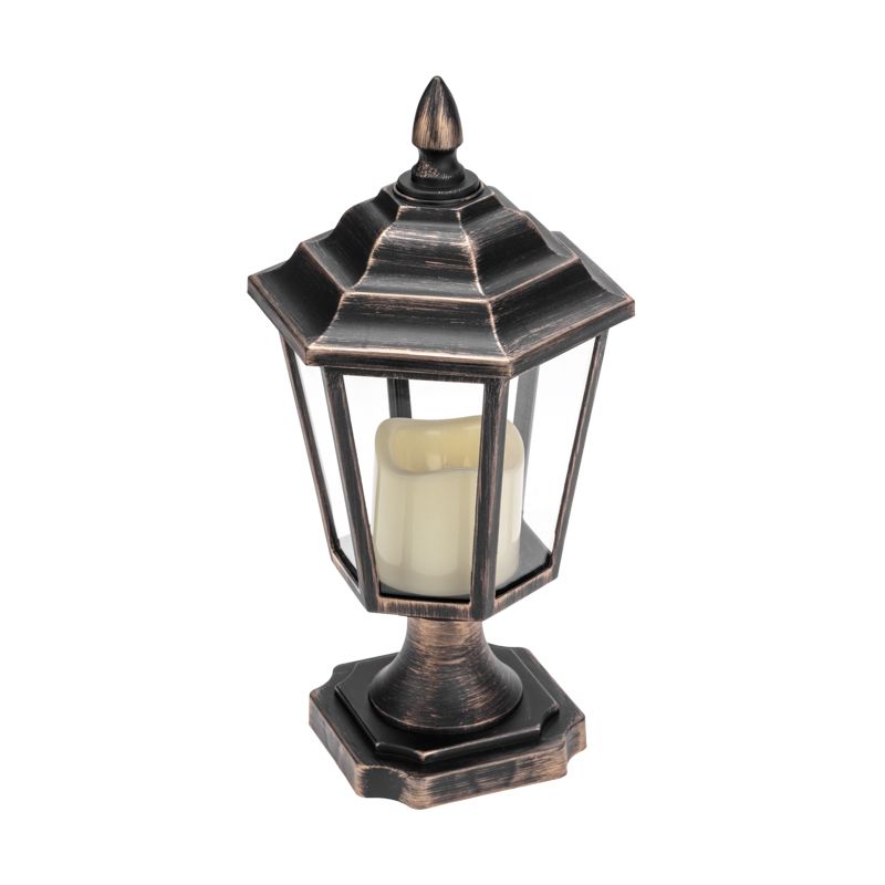 Декоративный фонарь на подставке со свечкой, бронзовый корпус, размер 14,5х17х31см, цвет теплый белый 513-058