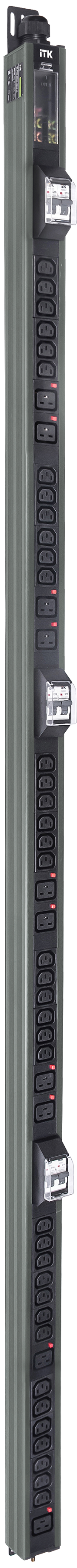 ITK BASE PDU вертикальный PV1113 45U 3 фазы 32А 38 розеток C13 + 10 розеток C19 с клеммной колодкой и кабелем 6м вилка IEC60309 (промышленная) серый BS-PV46-38C13-10C19-13-01