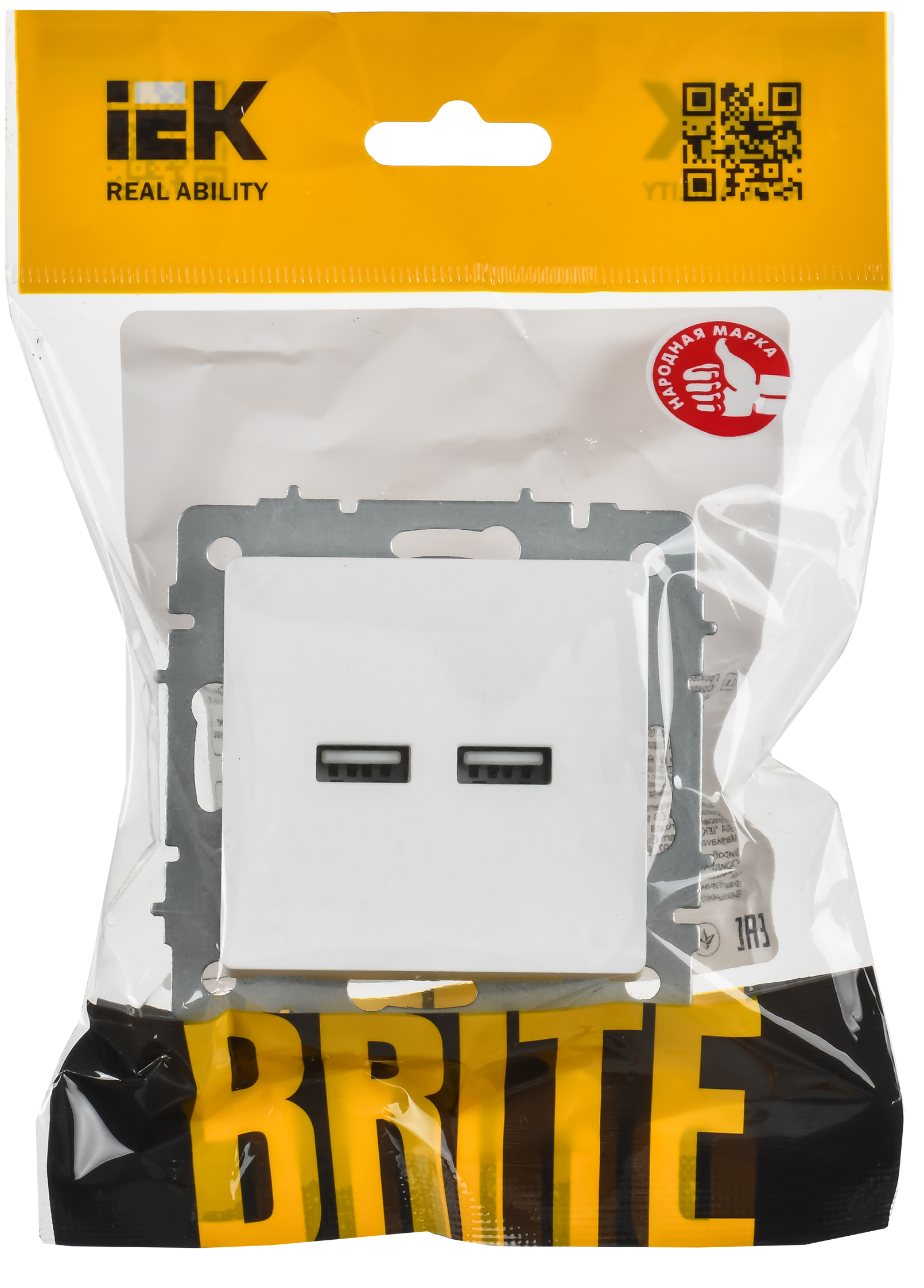 BRITE Розетка USB A+A 5В 3,1А РЮ10-1-БрАБ арктический белый IEK - Фото 2