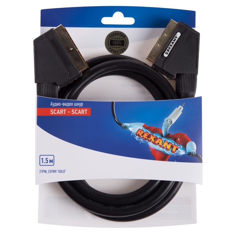 Шнур SCART - SCART (21pin) 1,5м, Gold REXANT 06-3075