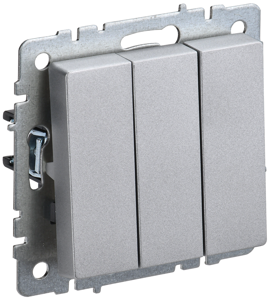 BRITE Выключатель 3-клавишный 10А ВС10-3-0-БрА алюминий IEK BR-V30-0-10-K47