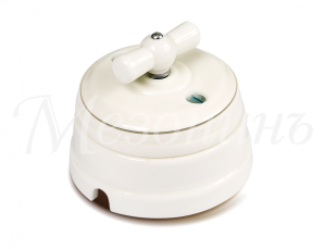 Выключатель ретро проходной фарфоровый поворотный на 2 положения в компл с подъемной рамкой,10А GE70404-49