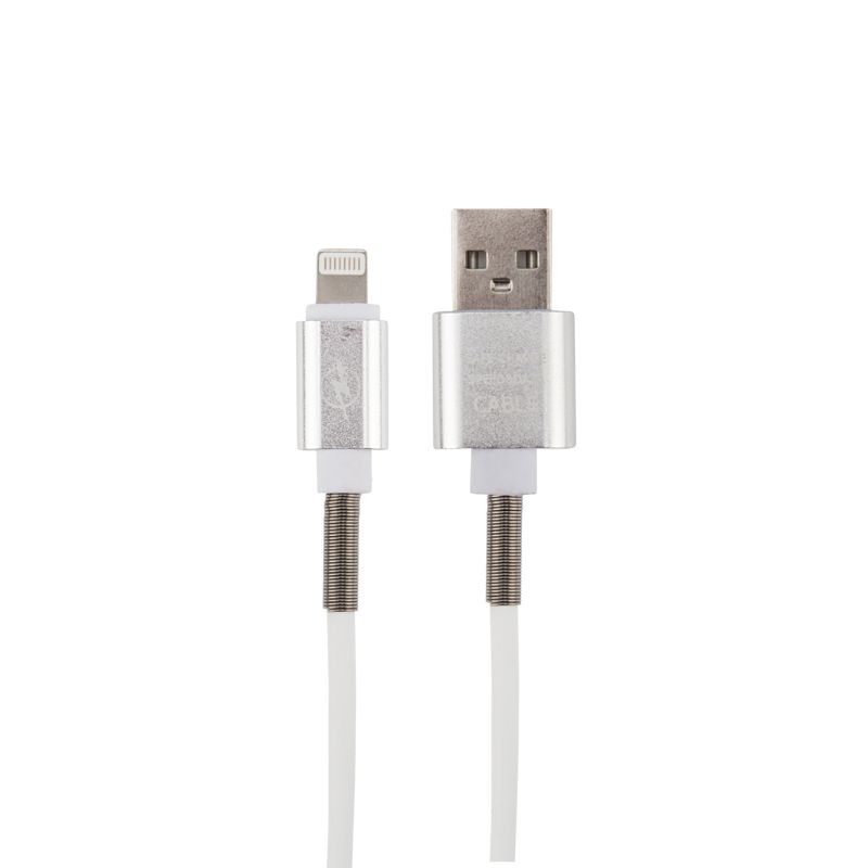 USB кабель для iPhone 5/6/7/8/Х моделей, белый силикон, 1 метр  (с пружиной) REXANT 18-7011