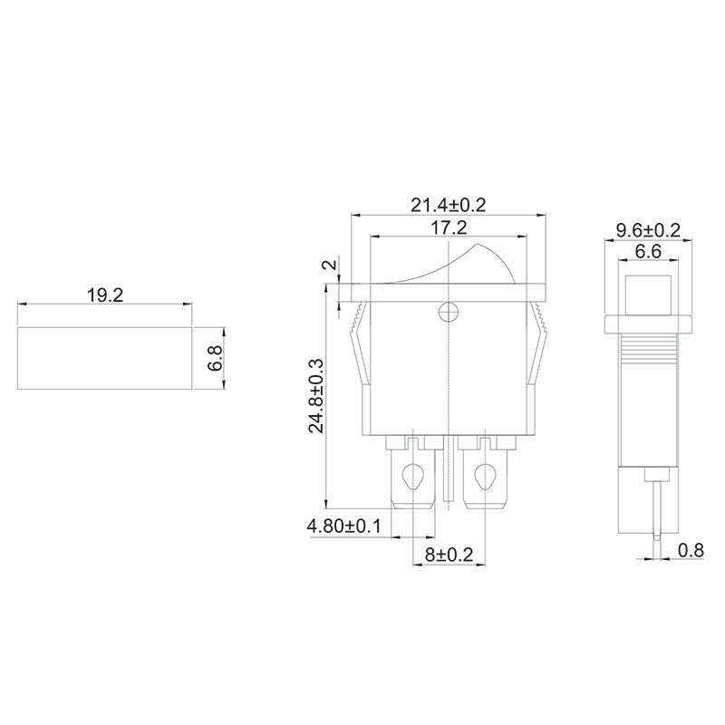 Выключатель клавишный 250V 6А (2с) ON-OFF черный Mini (RWB-103, SC-766, MRS-101-5) REXANT - Фото 2