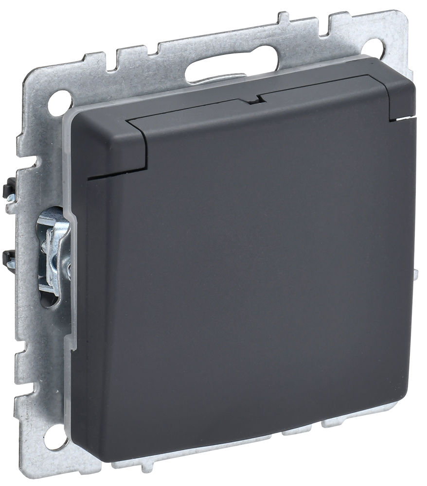 BRITE Розетка 1-местная с заземлением с защитными шторками и крышкой 16А IP20 РСбш10-3-БрГ графит IEK