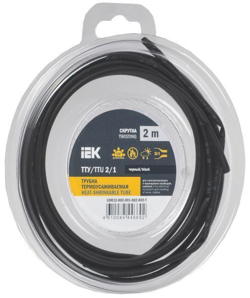 Трубка термоусадочная ТТУ нг-LS 2/1 черная (2м/упак) IEK UDR12-002-001-002-K02-T