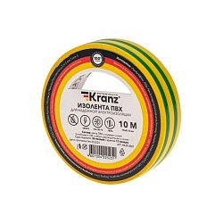 Изолента ПВХ 0,13х15мм, 10м, желто-зеленая KRANZ KR-09-2007
