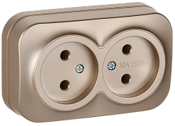 GLORY Розетка 2-местная для открытой установки без заземления без защитных шторок 10А РС22-2-ХШм шампань матовый IEK ERH20-K37M-10