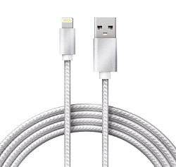 Кабель USB-A – Lightning для Apple, 2,4А, 1м, в серебристой нейлоновой оплетке REXANT 18-7051