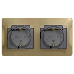 Розетка 2-м СП 2мод. Glossa 16А IP44 с заземл. защ. шторки в сборе титан SE GSL000447 485844