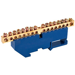 Шина «N» нулевая с синим изолятором на DIN-рейку 6x9мм стойка бол. 16 групп REXANT 11-2344
