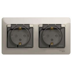 Розетка 2-м СП 2мод. Glossa 16А IP44 с заземл. защ. шторки в сборе молоч. SE GSL000947 485849