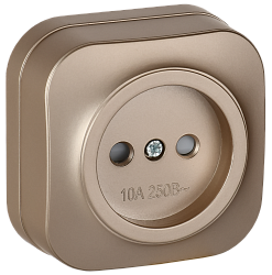 GLORY Розетка 1-местная для открытой установки без заземления с защитными шторками 10А РСш20-2-ХШм шампань матовый IEK ERH13-K37M-10