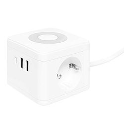 Удлинитель "Куб" 2 гнезда 2USB 2,4А+Type C + Ночник 1,3 метра 1мм2 UBA-CUB-2-TC