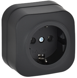 GLORY Розетка 1-местная для открытой установки с заземлением без защитных шторок 16А РС20-3-ХЧм черный матовый IEK ERH11-K02M-16