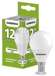 Лампа светодиодная G45 шар 12Вт 230В 4000К E14 GENERICA LL-G45-12-230-40-E14-G