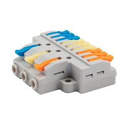 Клемма СМК 3х3 проходная разветвительная 3 полюса, с монтажной площадкой (1 ввод, 3 вывода на полюс) (50 шт./уп.) REXANT 07-5232