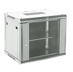 Настенный шкаф 19" 9U 600×600×501 (ШxГxВ), дверь стекло, металлическая задняя стенка, боковые съемные стенки, RAL 7035 REXANT 04-0966-111