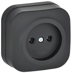 GLORY Розетка 1-местная для открытой установки без заземления без защитных шторок 10А РС20-2-ХЧм черный матовый IEK ERH10-K02M-10