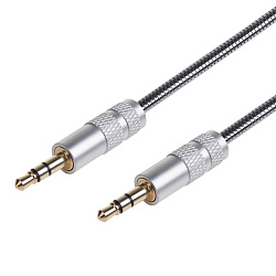 Аудиокабель AUX 3,5 мм, 1м, в гибкой металлической оплетке REXANT 18-4091