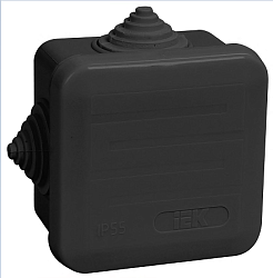 Коробка распаячная КМ41236 для открытой проводки с защелкивающейся крышкой безгалогенная (HF) 70х70х40мм IP44 4 гермовводов черная (RAL 9005) IEK UKO21-070-070-040-K02-44