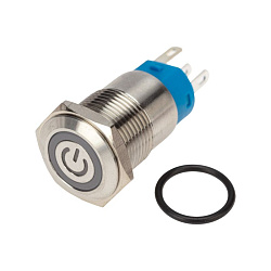 Кнопка антивандальная Ø16 250В Б/Фикс (5с) OFF-(ON) / ON-(OFF) плоская подсв/красная POWER (A-16-F5) REXANT 36-3243