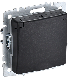 BRITE Розетка 1-местная с заземлением с защитными шторками и крышкой 16А IP44 РСбш10-3-44-БрЧ черный IEK BR-R16-16-44-K02