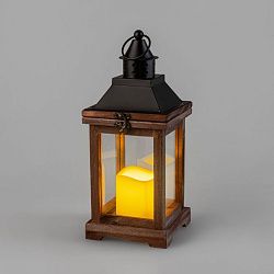 Декоративный фонарь со свечкой, корпус из дерева, размер 14х14х35cм, цвет теплый белый 513-075