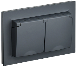 BRITE Розетка 2-местная с заземлением с защитными шторками и крышкой 16А в сборе IP44 РСбш12-3-44-БрГ графит IEK BR-R26-16-44-K53-F