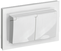 BRITE Розетка 2-местная с заземлением с защитными шторками и крышкой 16А в сборе IP44 РСбш12-3-44-БрБ белый IEK BR-R26-16-44-K01-F