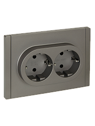 FORTE&PIANO Розетка 2-местная с заземлением с защитными шторками безвинтовое крепление 16А FP523 сталь IEK FP-R24-16-1-K46