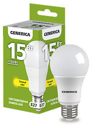 Лампа светодиодная A60 груша 15Вт 230В 3000К E27 GENERICA LL-A60-15-230-30-E27-G