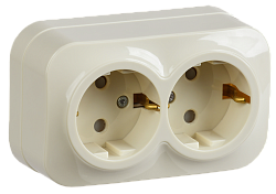 GLORY Розетка 2-местная для открытой установки с заземлением с защитными шторками 16А РСш22-3-ХК кремовый IEK ERH24-K33-16