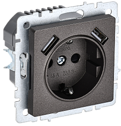BRITE Розетка 1-местная с заземлением с защитными шторками 16А с USB A+A 5В 2,1А РЮш10-1-БрТБ темная бронза IEK BR-R14-16-U21-D21-K45