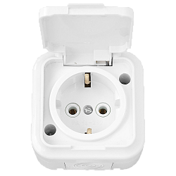 Розетка штепсельная с заземляющим контактом брызгозащищенная открытой установки РА16-297 8676BY