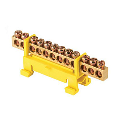 Шина "0" PE (6x9мм) 12 отв. латунь желтый изолятор тип "Стойка" на DIN-рейку EKF sn0-63-12-sy
