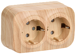 GLORY Розетка 2-местная для открытой установки с заземлением с защитными шторками 16А РСш22-3-ХС сосна IEK ERH24-K34-16