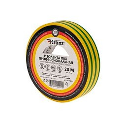 Изолента ПВХ профессиональная, 0,18х19мм, 20м, желто-зеленая KRANZ KR-09-2807