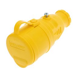Розетка влагозащищенная переносная с крышкой 1 гнездо, с/з, 16А, IP54, каучук, желтая REXANT 111-122
