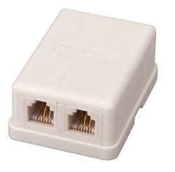 Розетка телефонная внешняя, 2 порта UTP, RJ-14 (6P4C), CAT 3 REXANT 03-0002