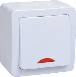 Выключатель 1-клавишный для открытой установки с индикацией ВС20-1-1-ГПБ IP54 ГЕРМЕС PLUS (цвет клавиши: белый) IEK EVMP11-K01-10-54-EC