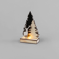 Деревянная фигурка с подсветкой Елочка с оленем 12x6x21,5 см 504-002