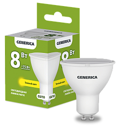 Лампа светодиодная PAR16 софит 8Вт 230В 3000К GU10 GENERICA LL-PAR16-08-230-30-GU10-G