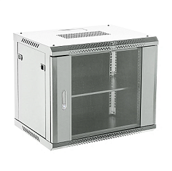Настенный шкаф 19" 9U 600×450×501 (ШxГxВ), дверь стекло, металлическая задняя стенка, боковые съемные стенки, RAL 7035 REXANT 04-0964-111