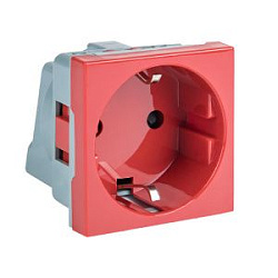 Розетка 45х45 с зазем., с защ. шторками, 90 градусов, красная EKF E2MR16-028-70